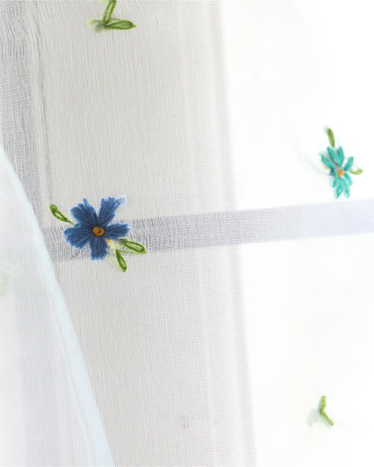 Baby Blue Hand-Embroidered Sheer Curtain Set