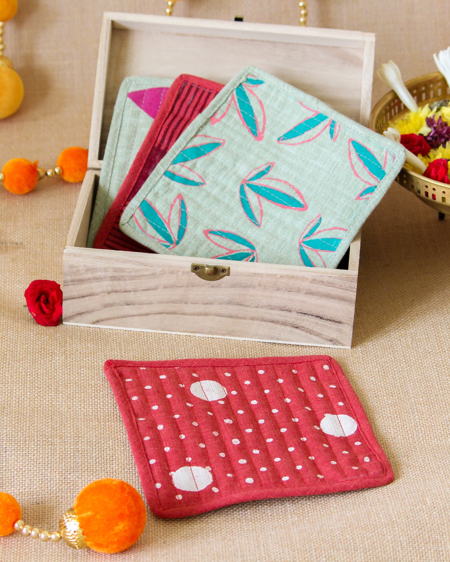 Assorted Square Hand Block Printed Coasters