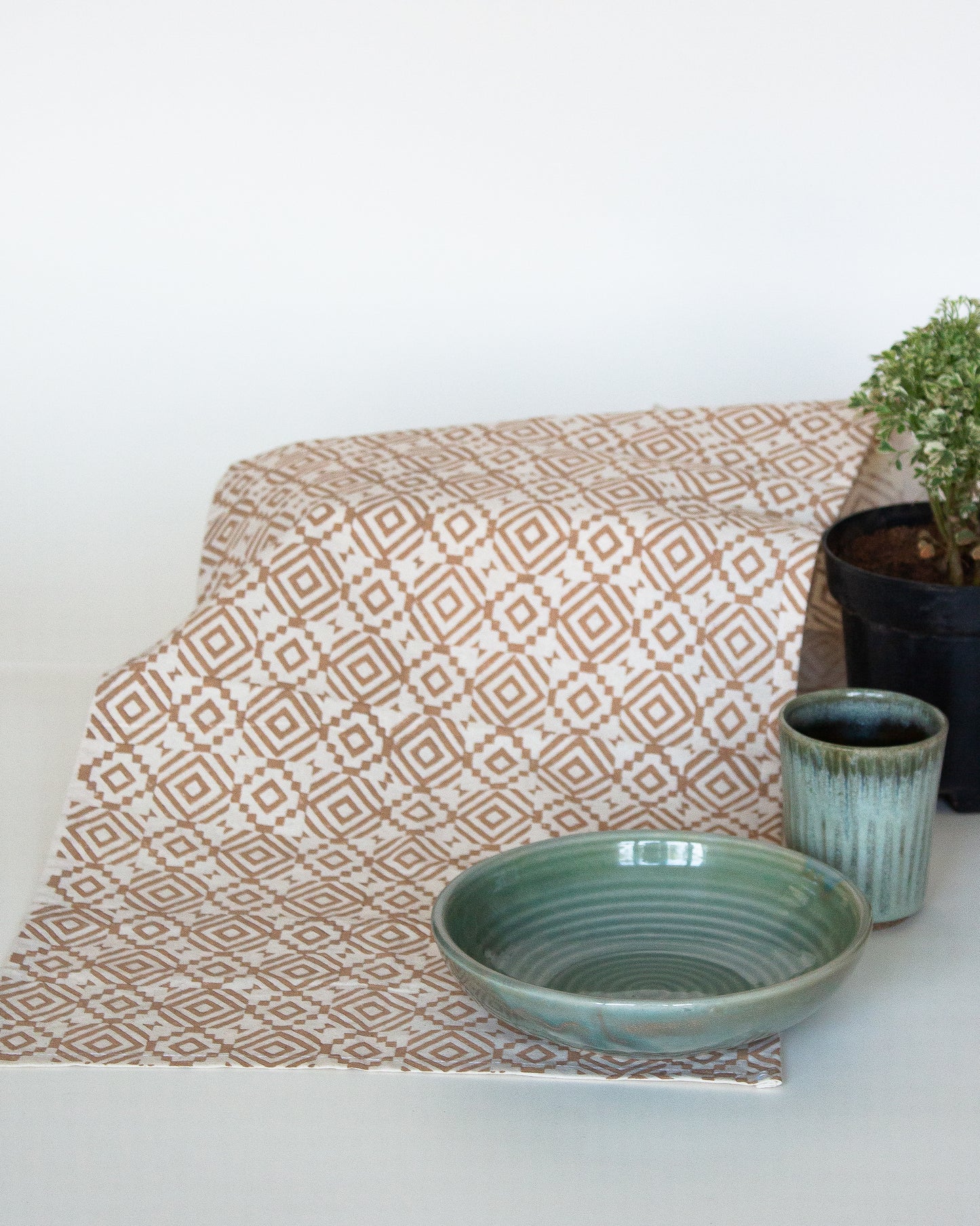 Beige Hand Block Printed Runner
