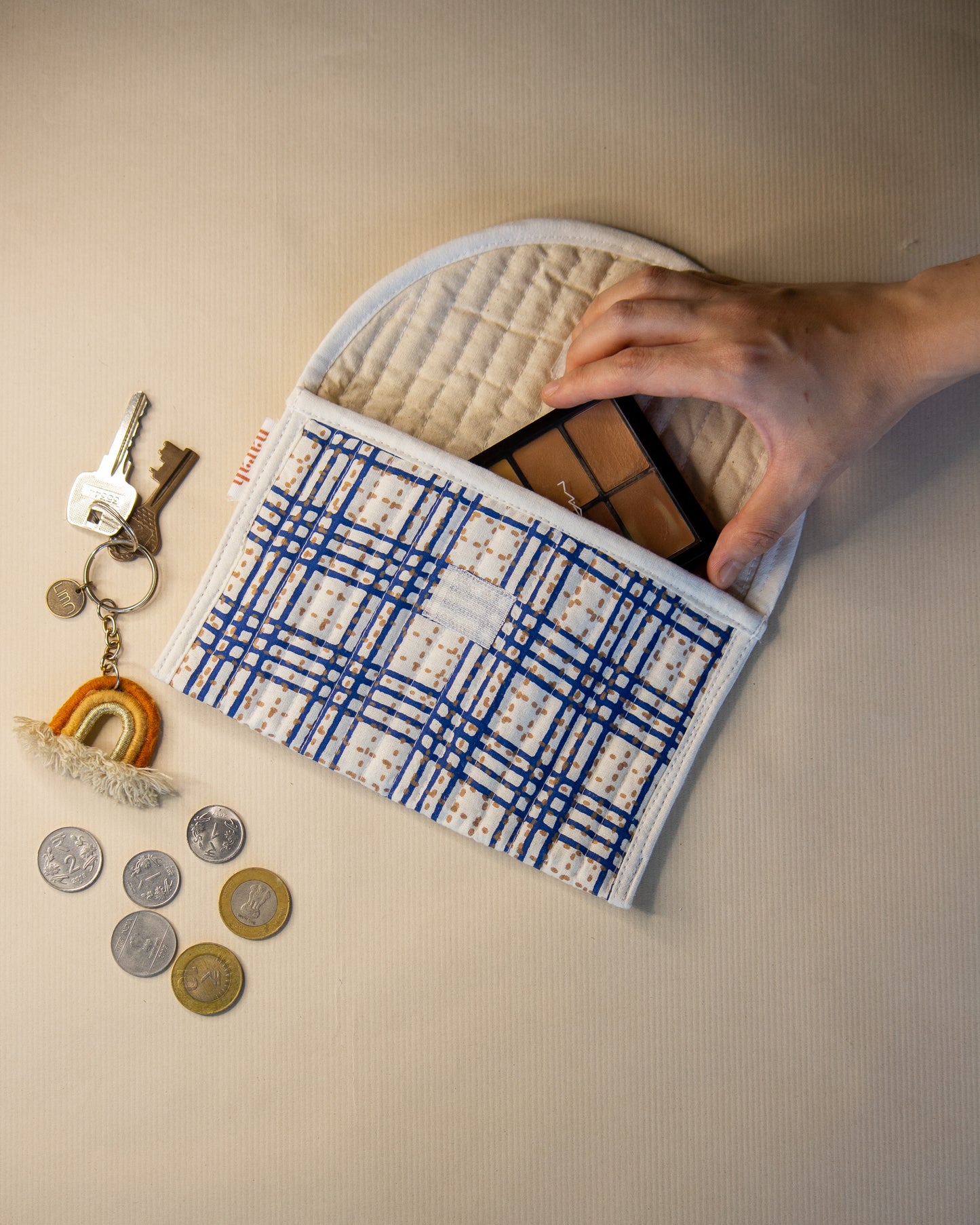 Blue Checks U-Shape Quilted Purse