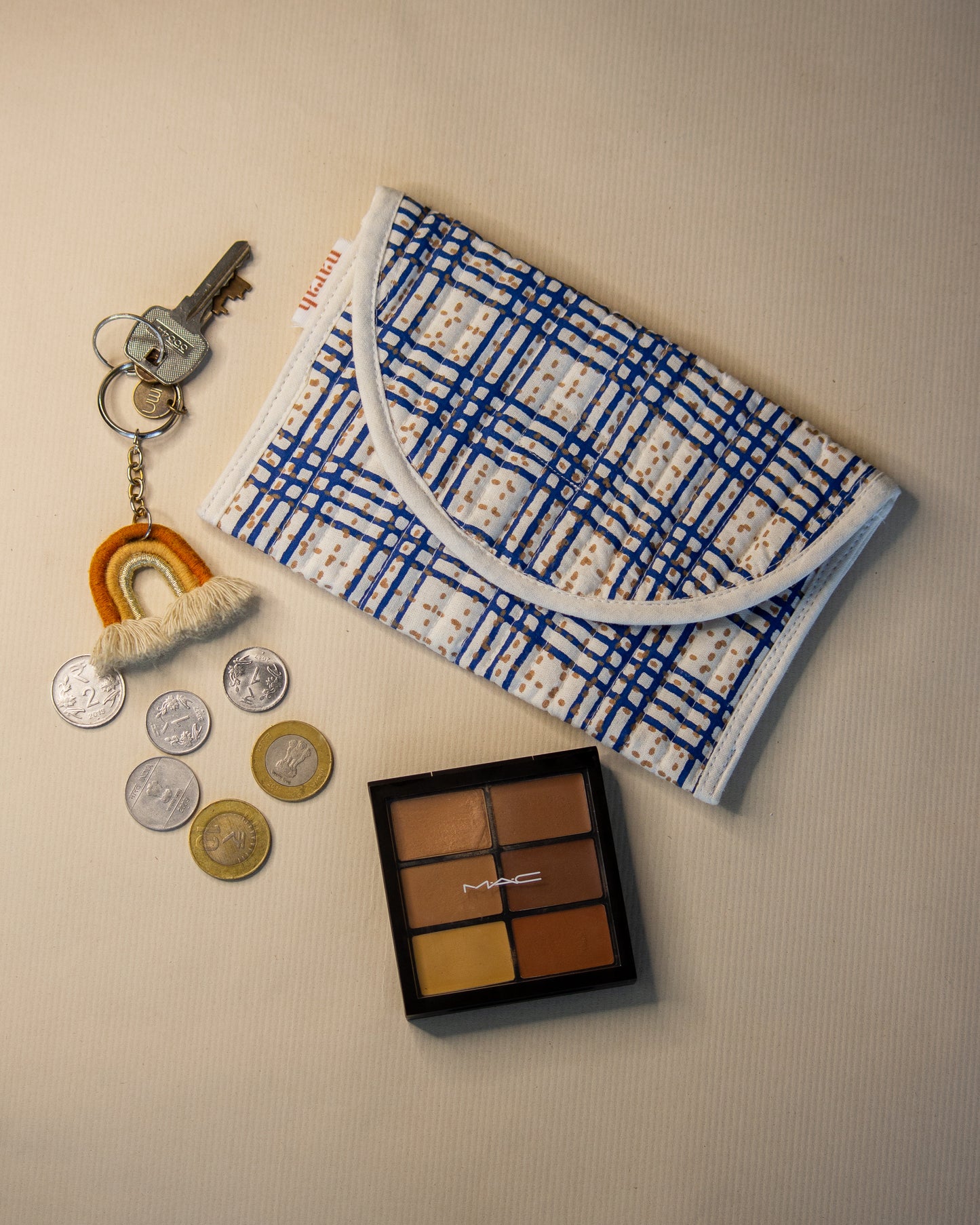 Blue Checks U-Shape Quilted Purse