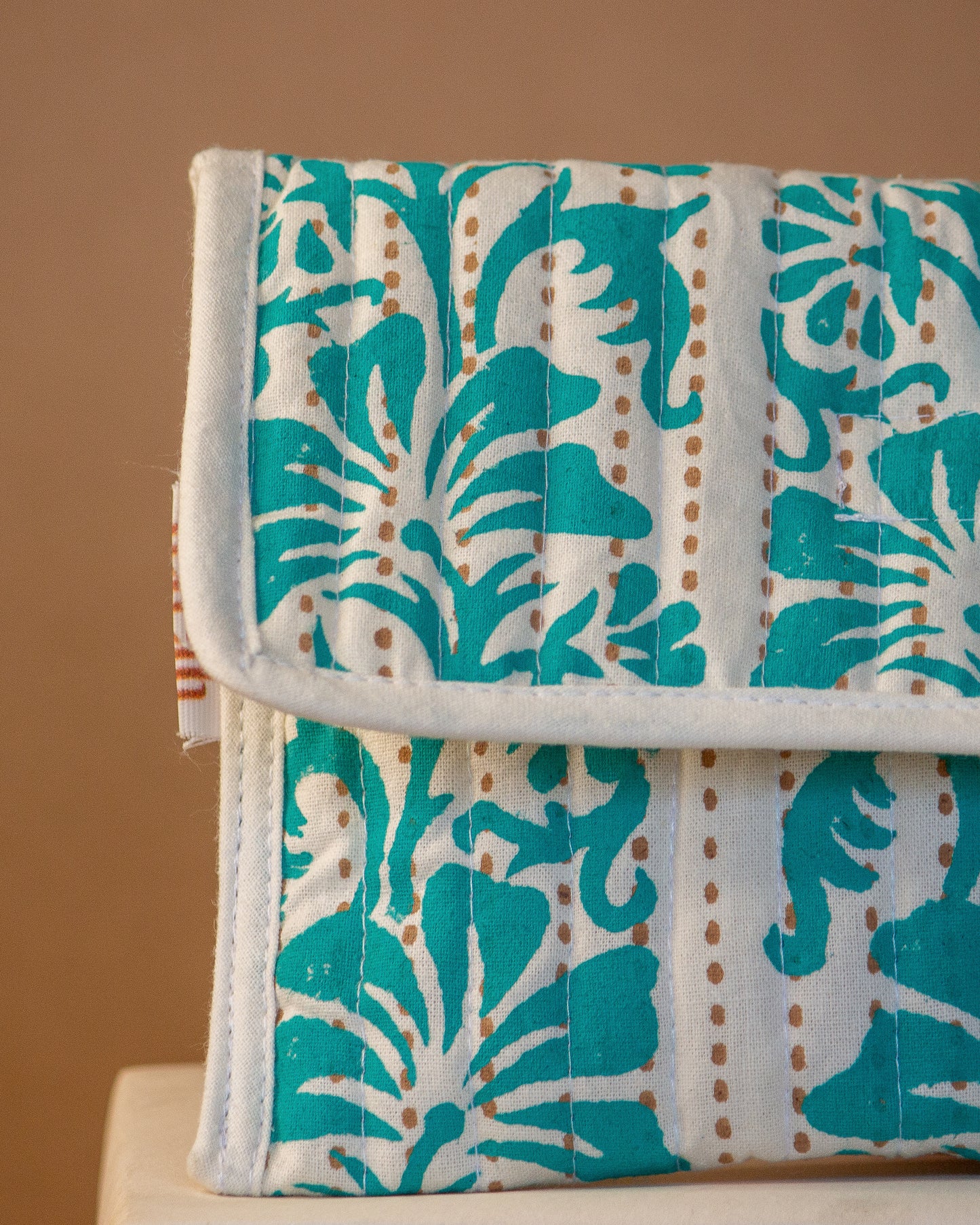 Hand Block Printed Floral Band Quilted Purse