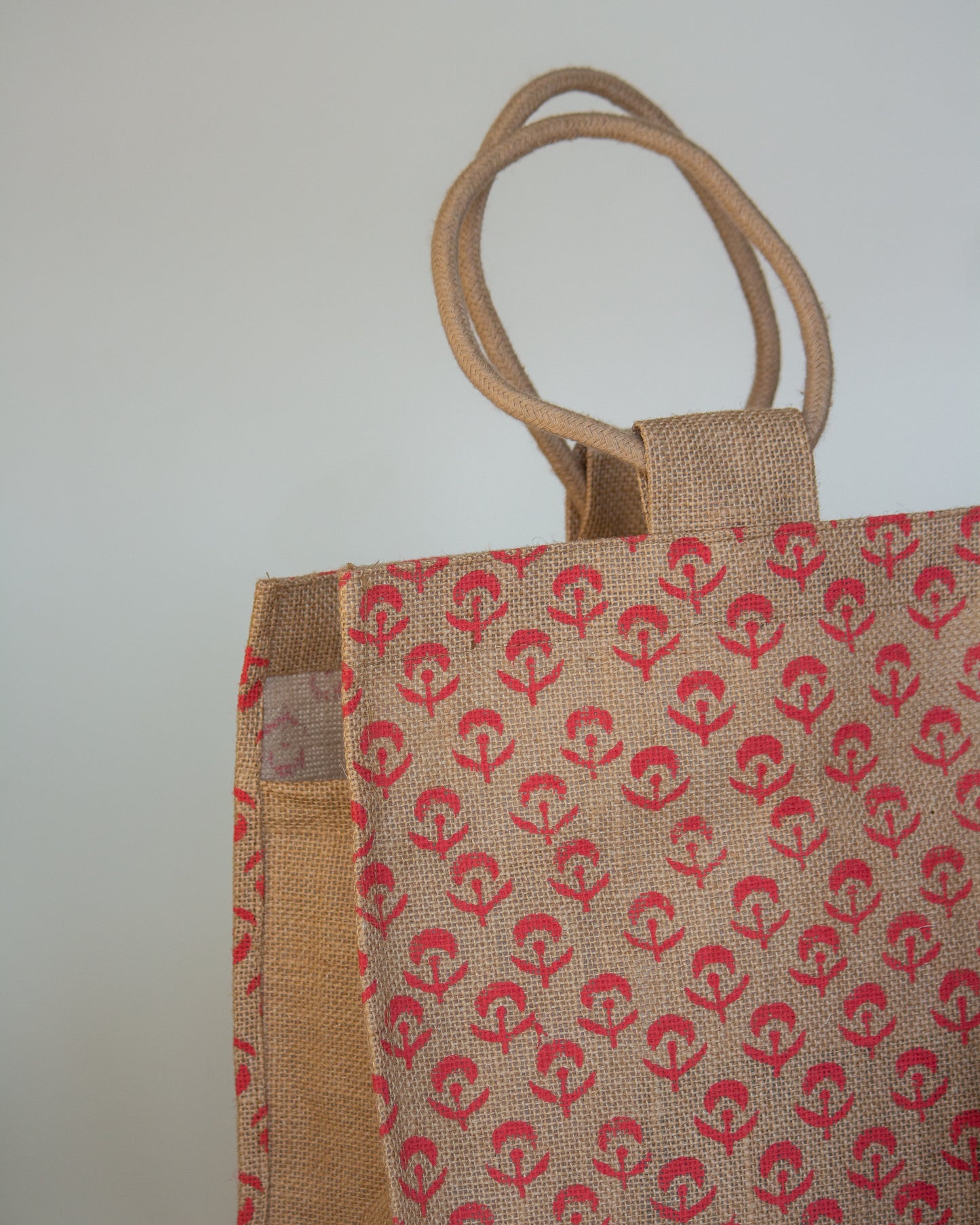 Pink Flowers Jute Lunch Bag