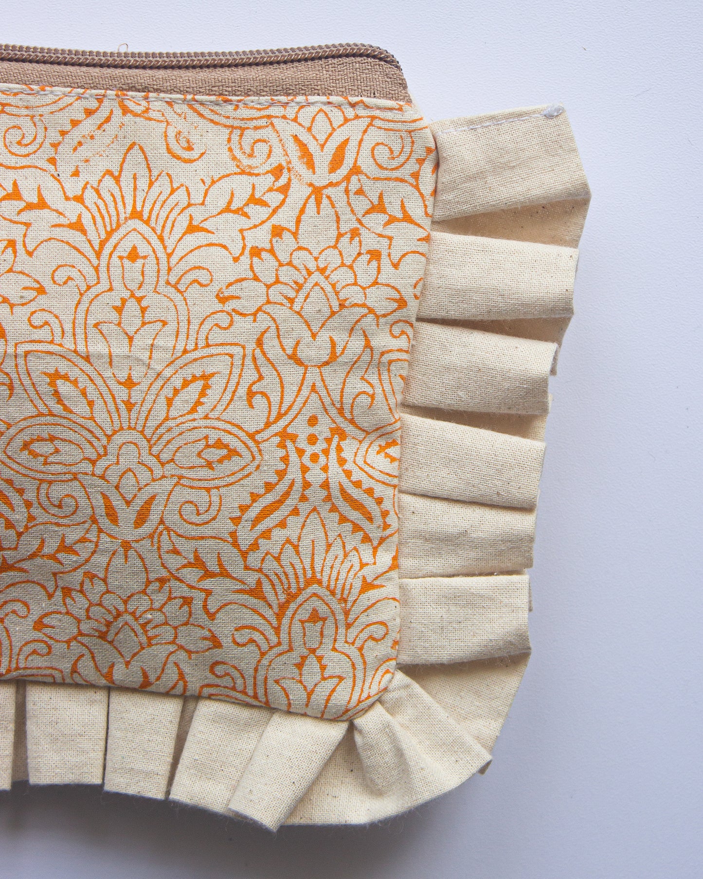 Orange Floral Pleated Pouch