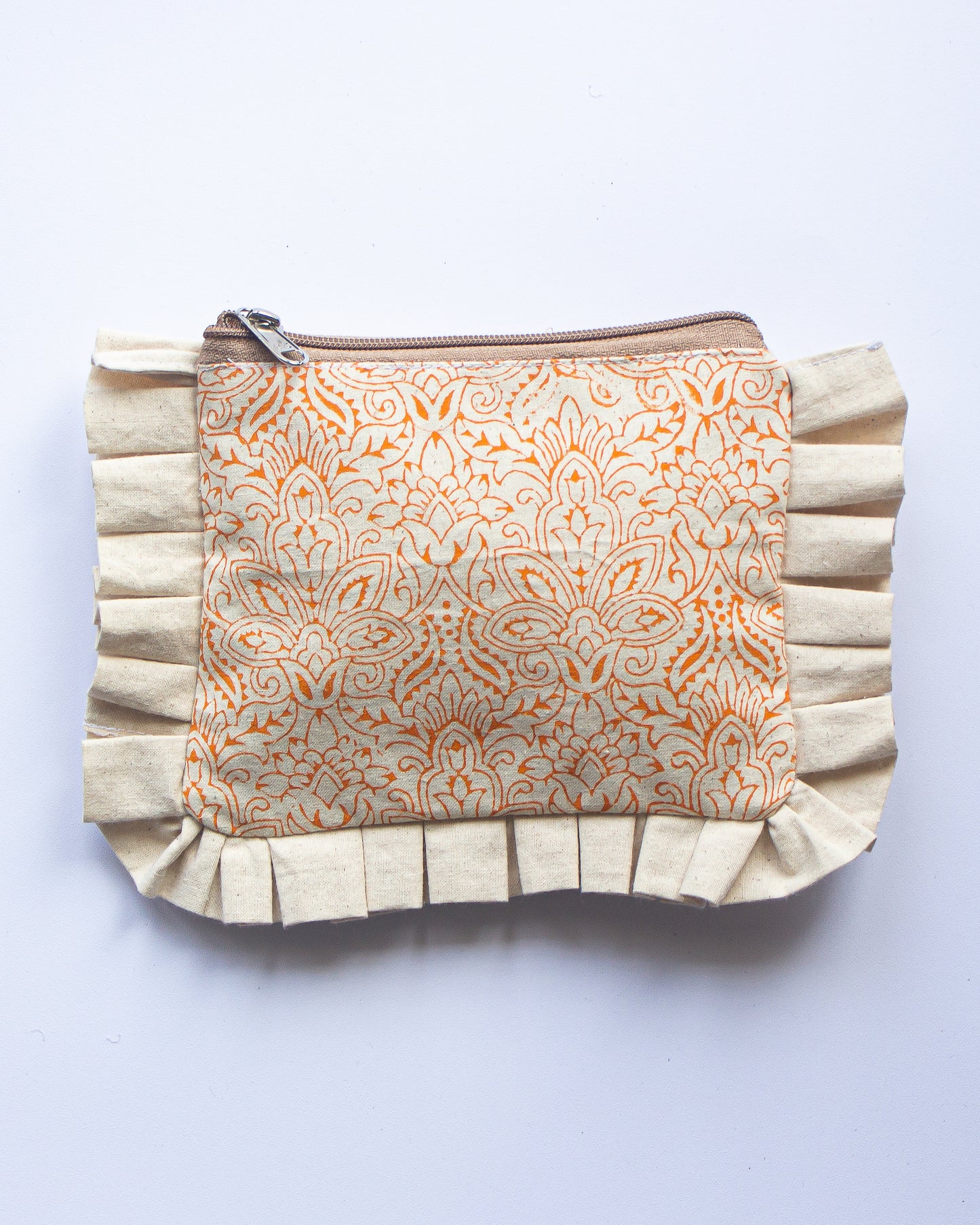 Orange Floral Pleated Pouch