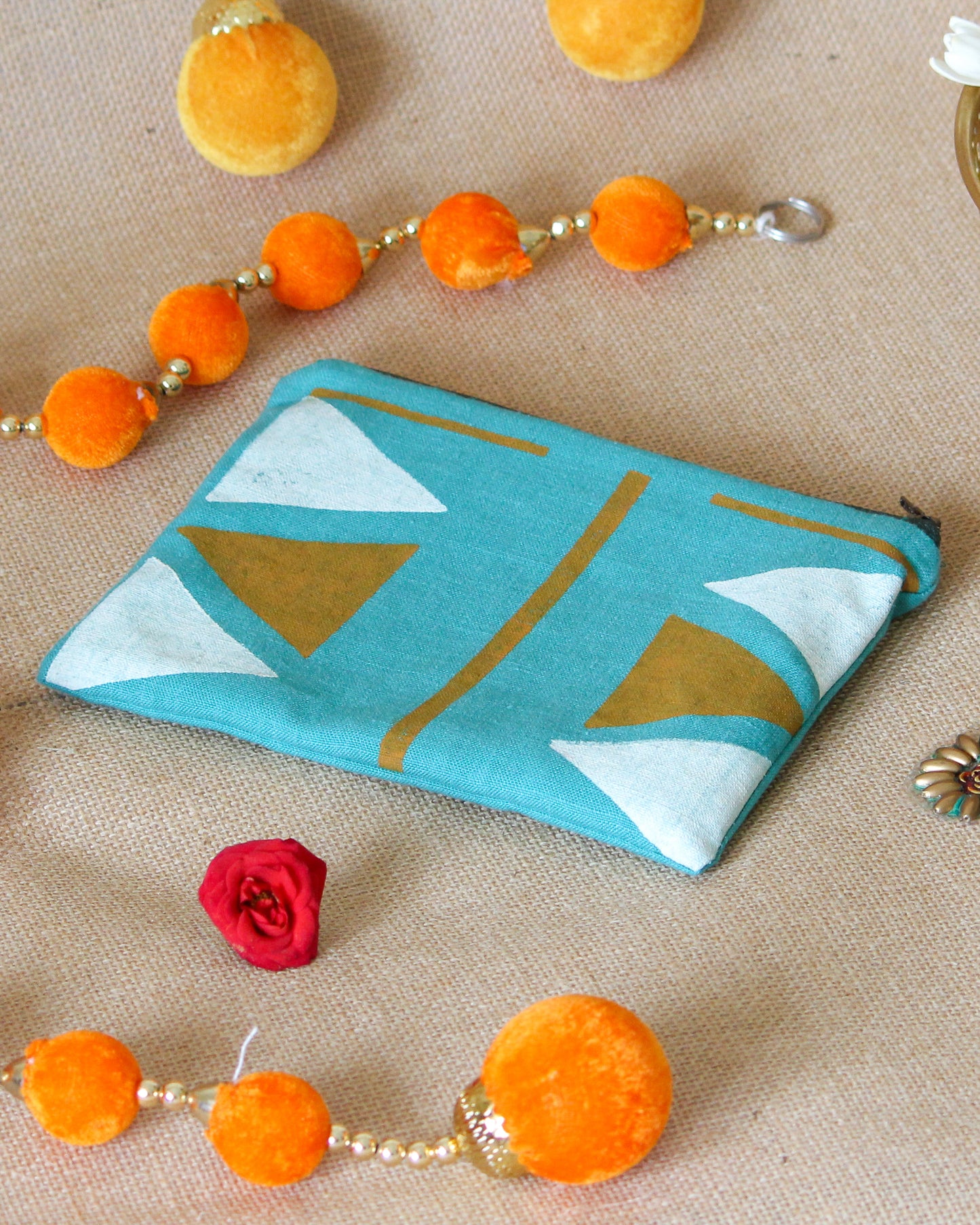 Temple Design Hand Block Printed Pouch