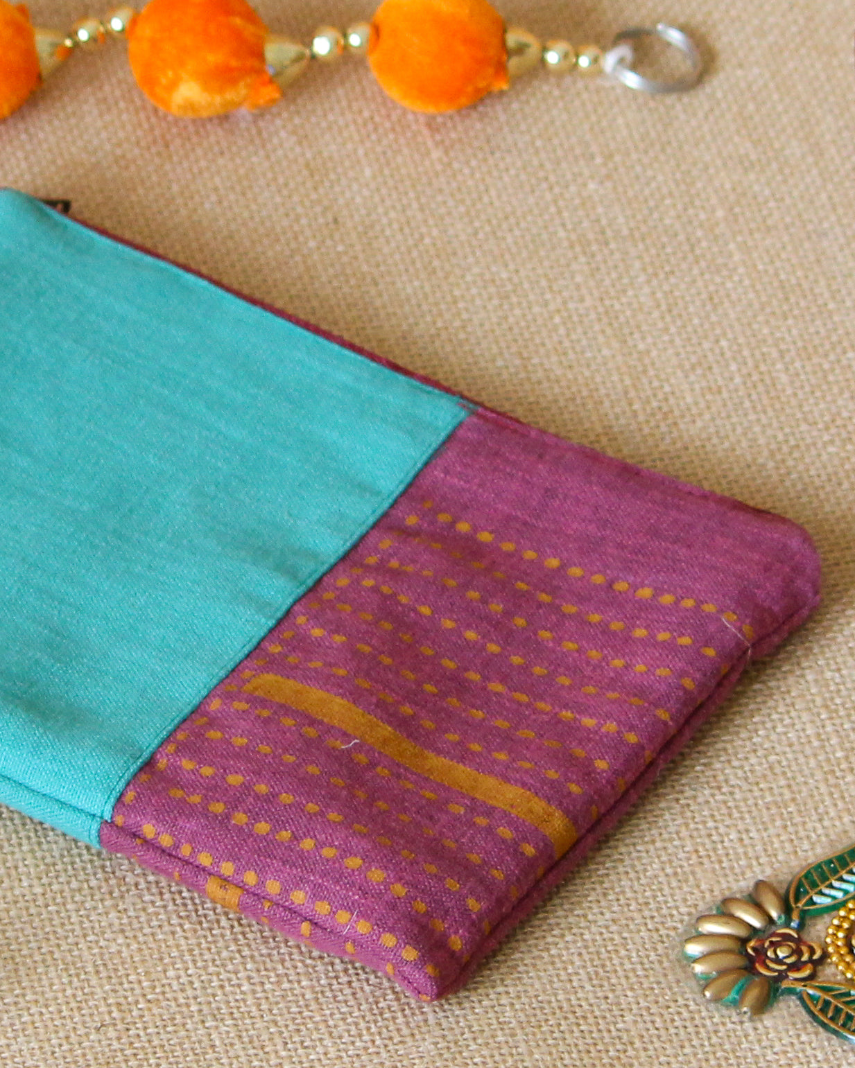Running Stitch Hand Block Printed Pouch