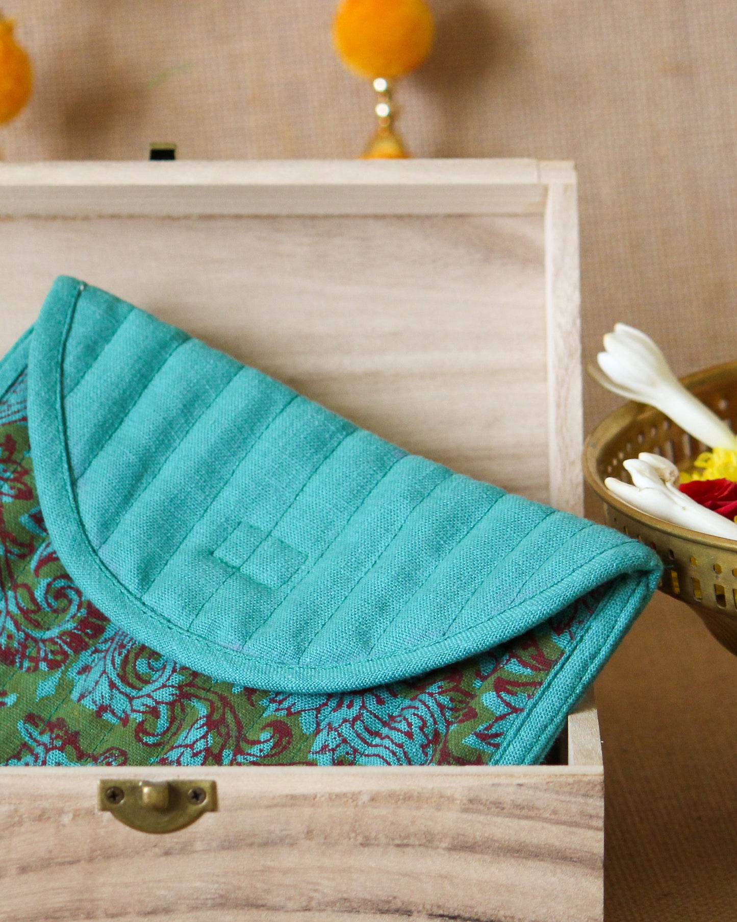 Arabic Blue Hand Block Printed U- Shape Purse