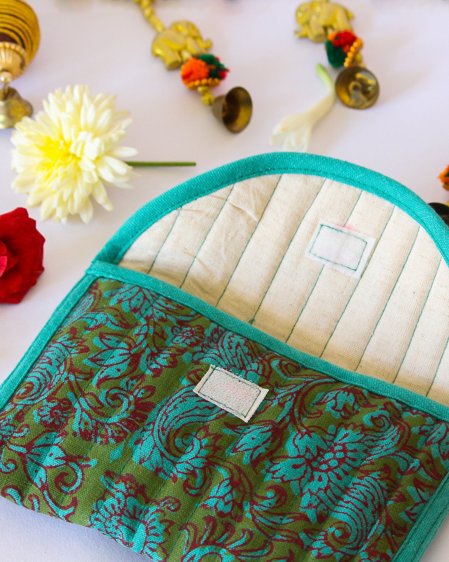 Arabic Blue Hand Block Printed U- Shape Purse