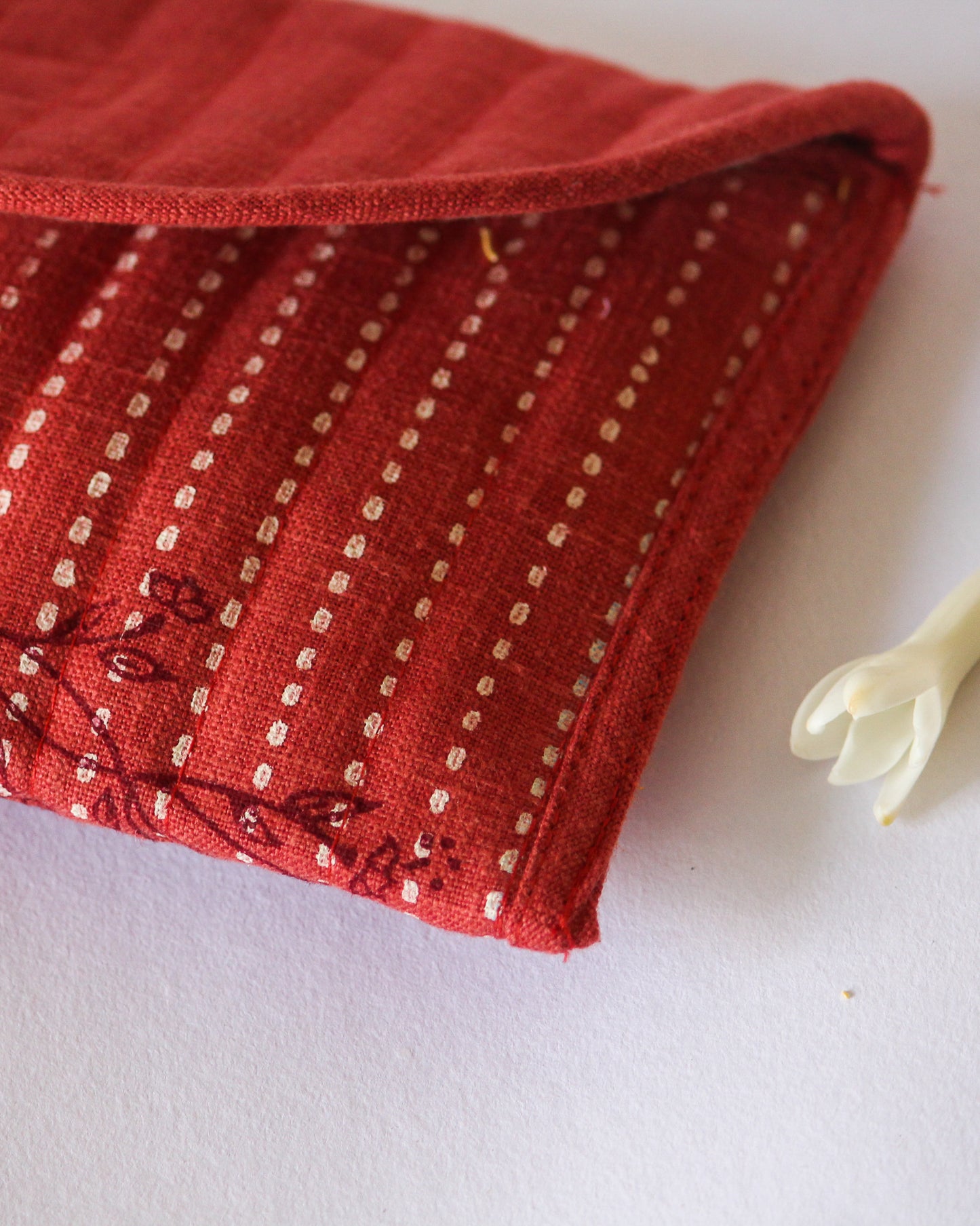 Red Hibiscus Hand Block Printed U-Shape Purse