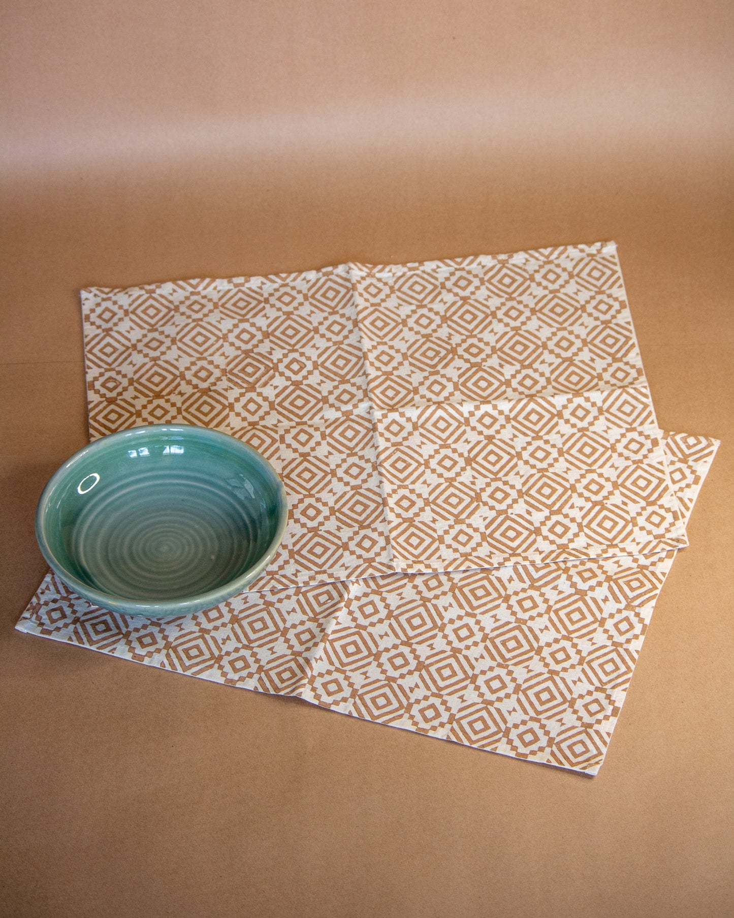 Beige Hand Block Printed Placemat Set