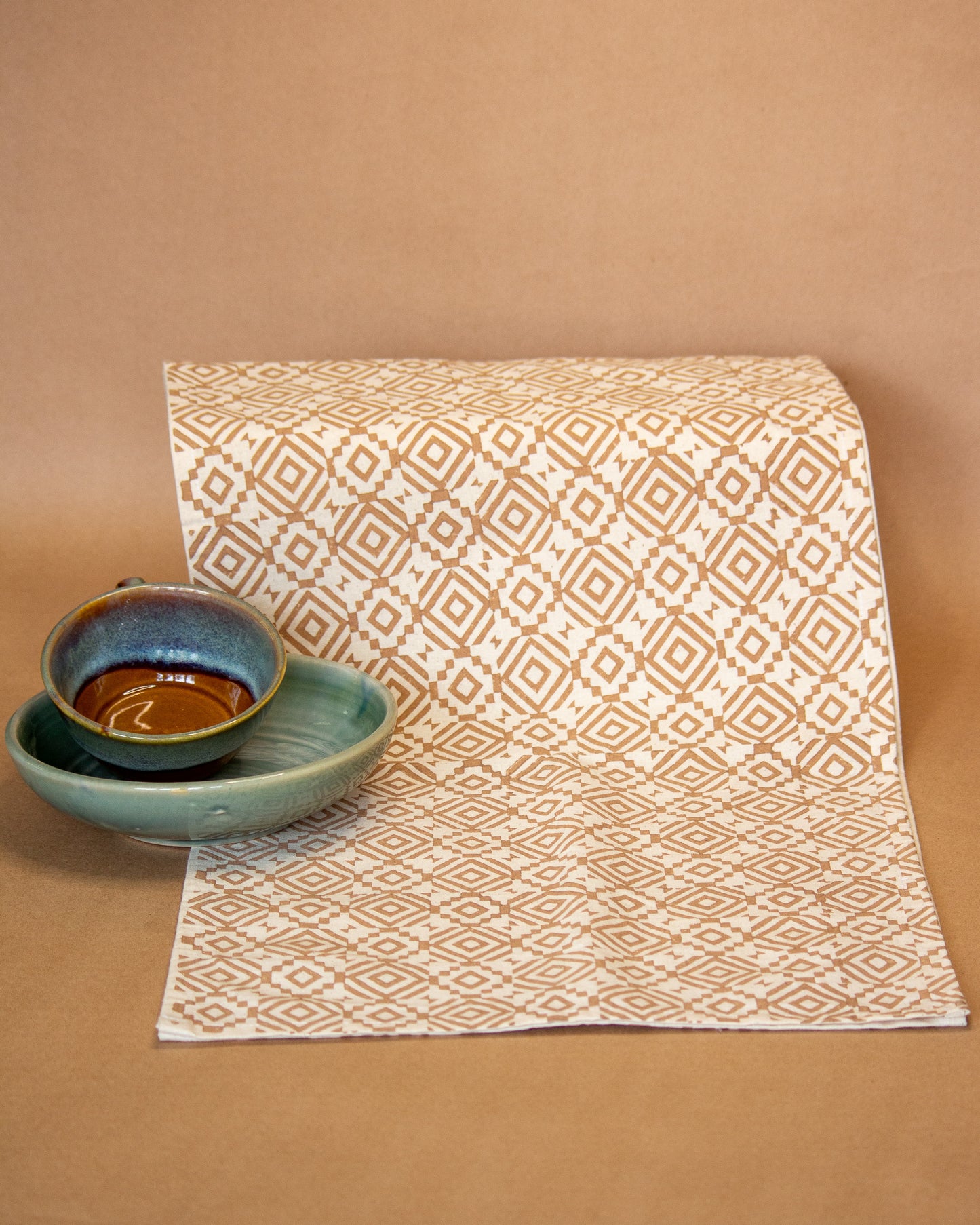 Beige Hand Block Printed Runner
