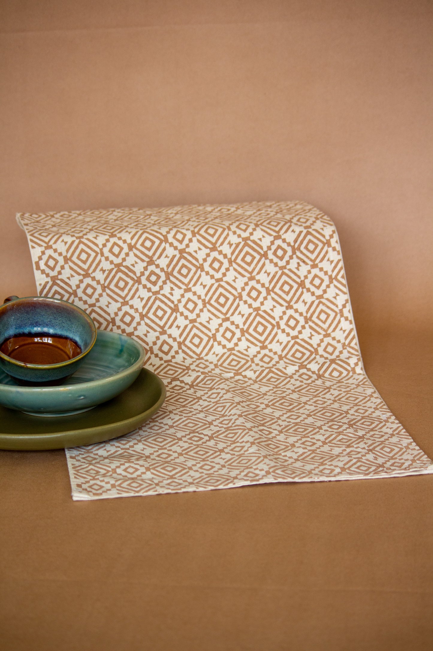 Beige Hand Block Printed Runner