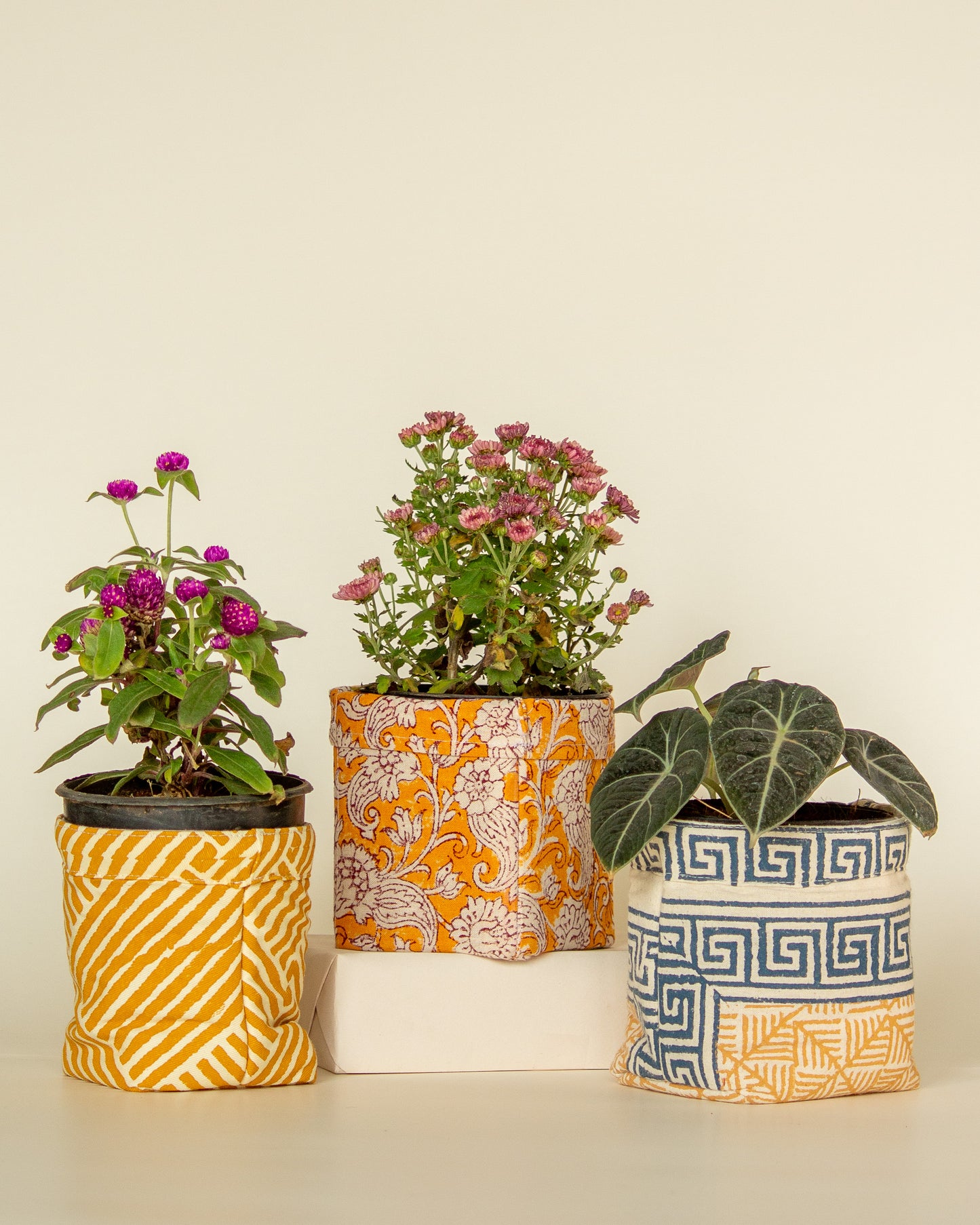 Greek Hand Block Printed Fabric Planter