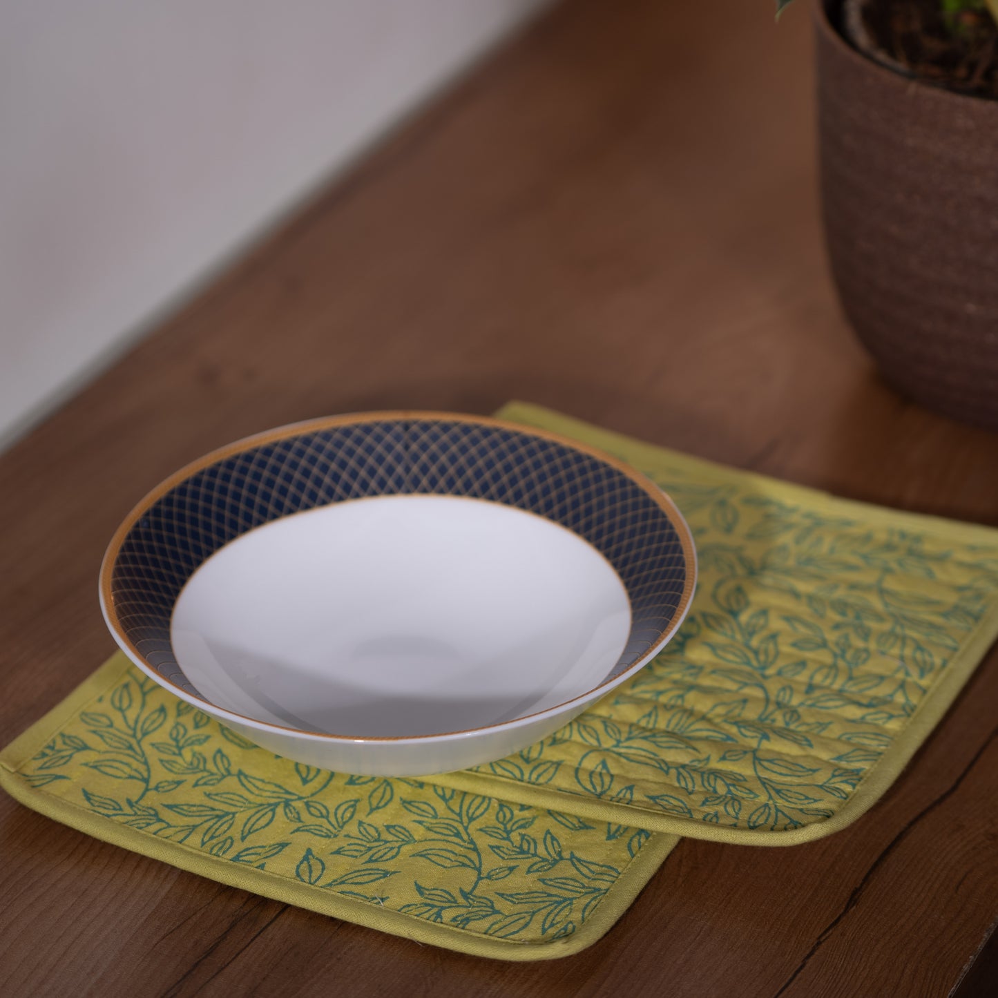 Springtime Green With Sea Green Block Printed Serving Coaster