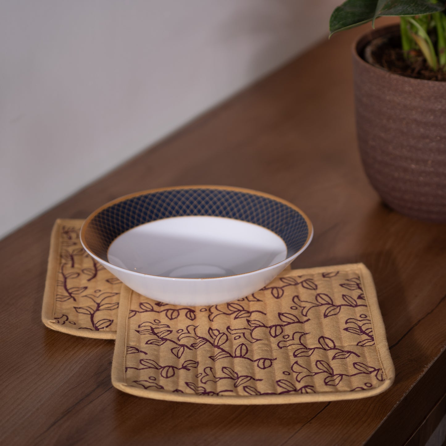 Sunny Yellow With Purple Block Printed Serving Coaster