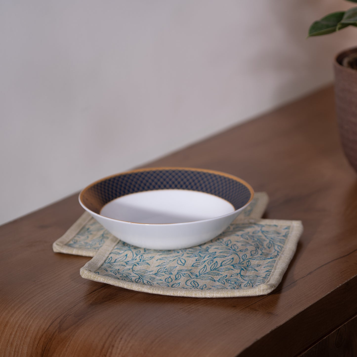 Botanical Green With Sea Green Block Printed Serving Coaster