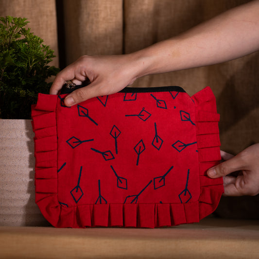 Rustic Red Pleated Pouch