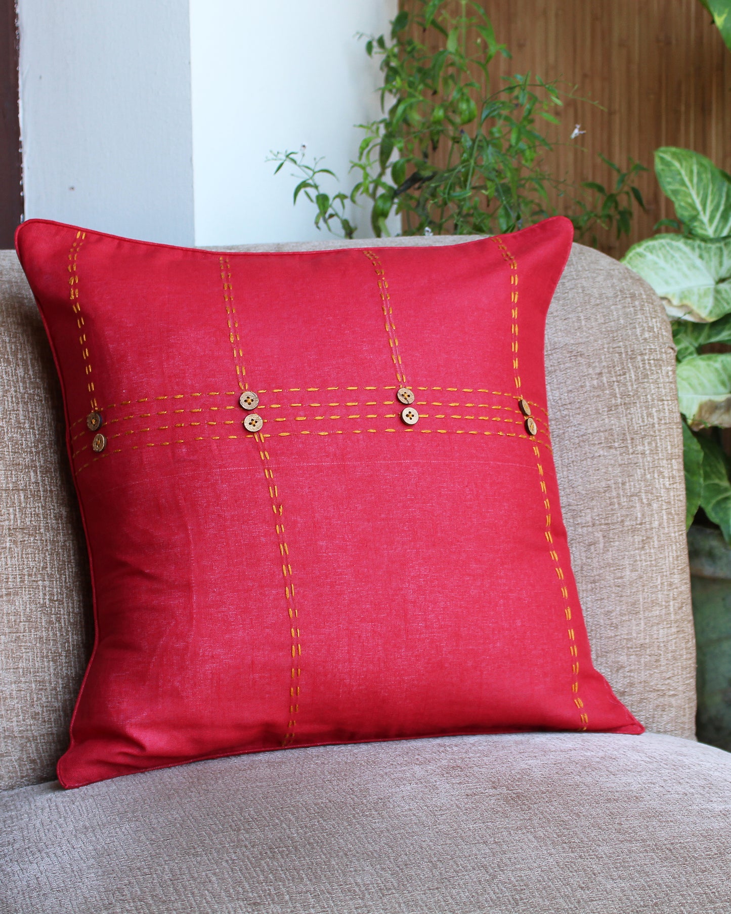 Pop Red Hand-Embroidered Cushion Cushion Cover