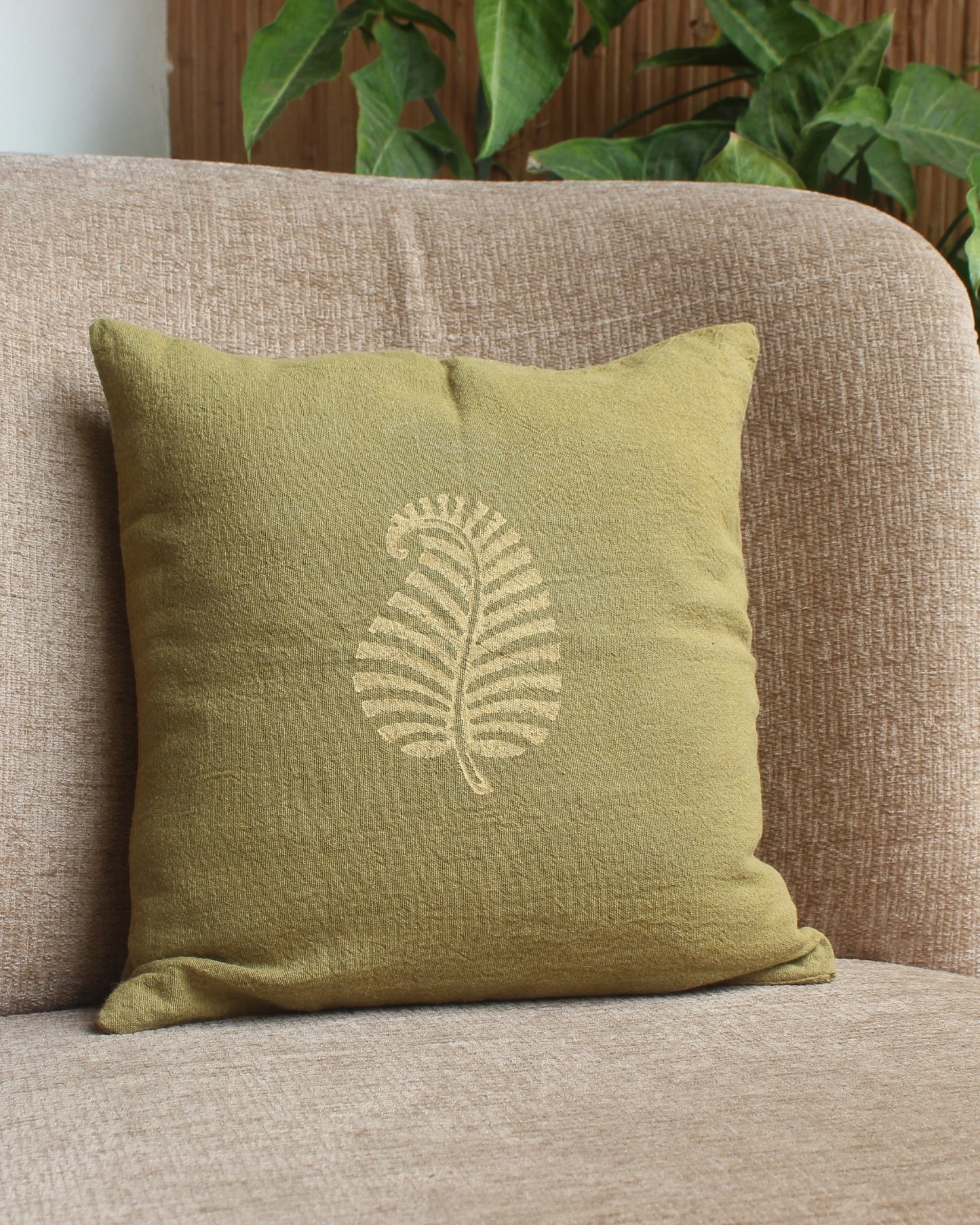 Naturally Dyed Leaf Cushion Cover