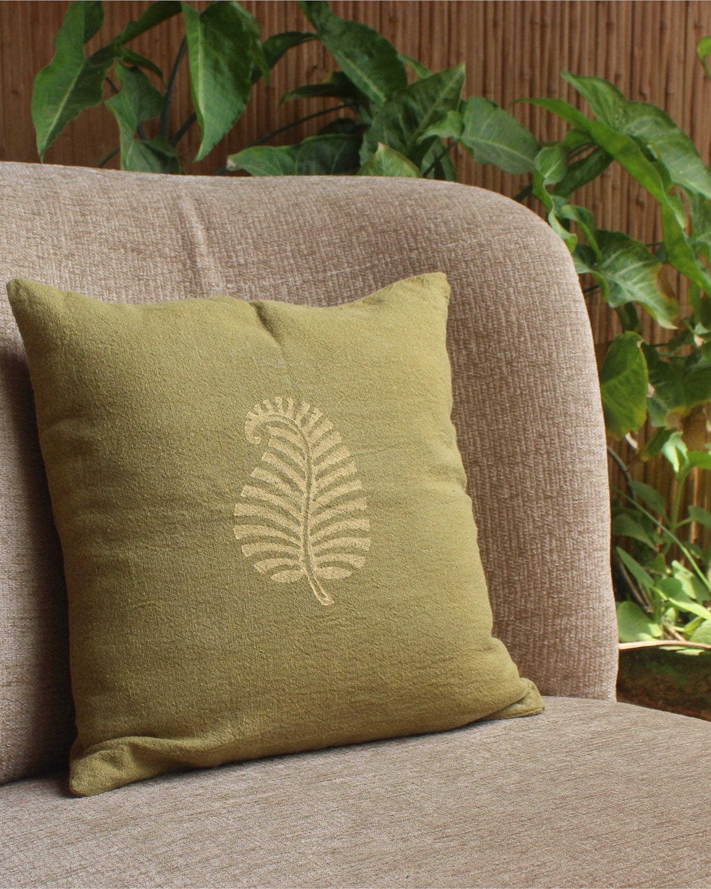 Naturally Dyed Leaf Cushion Cover