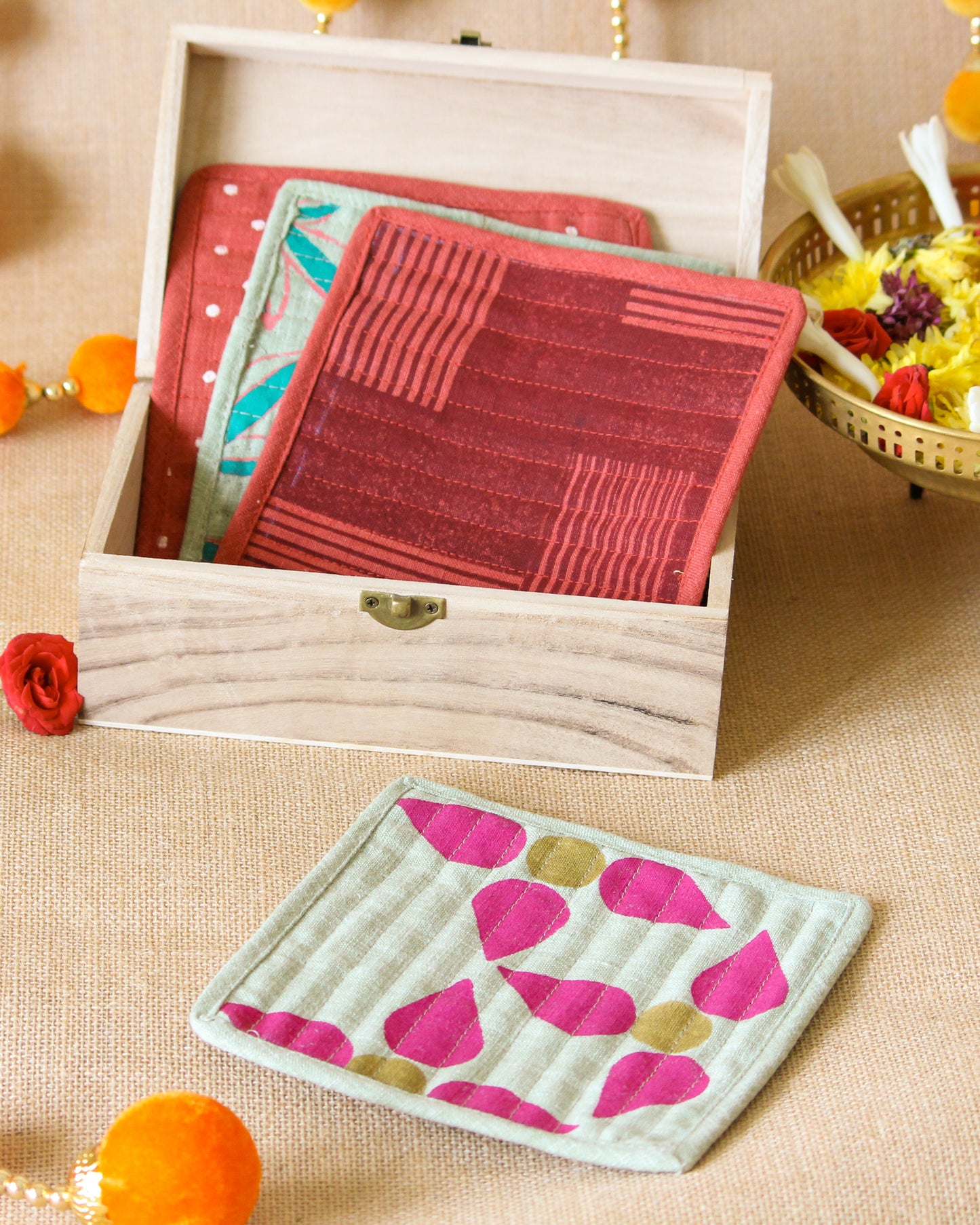 Assorted Square Hand Block Printed Coasters