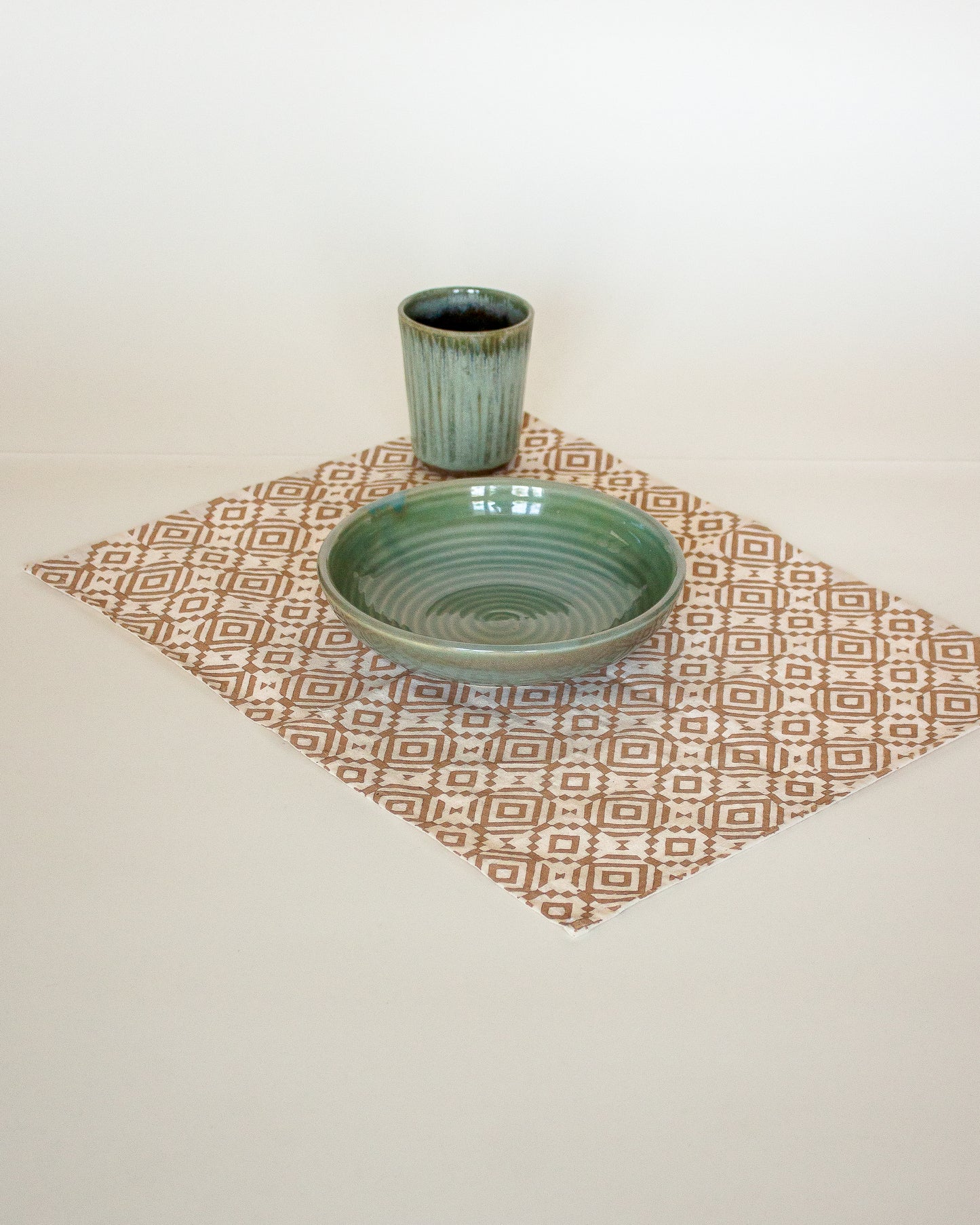 Beige Hand Block Printed Placemat Set