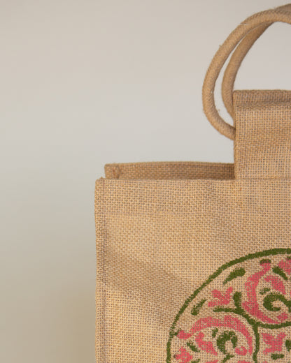 Circular Print Jute Lunch Bag