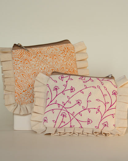 Orange Floral Pleated Pouch