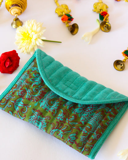 Arabic Blue Hand Block Printed U- Shape Purse